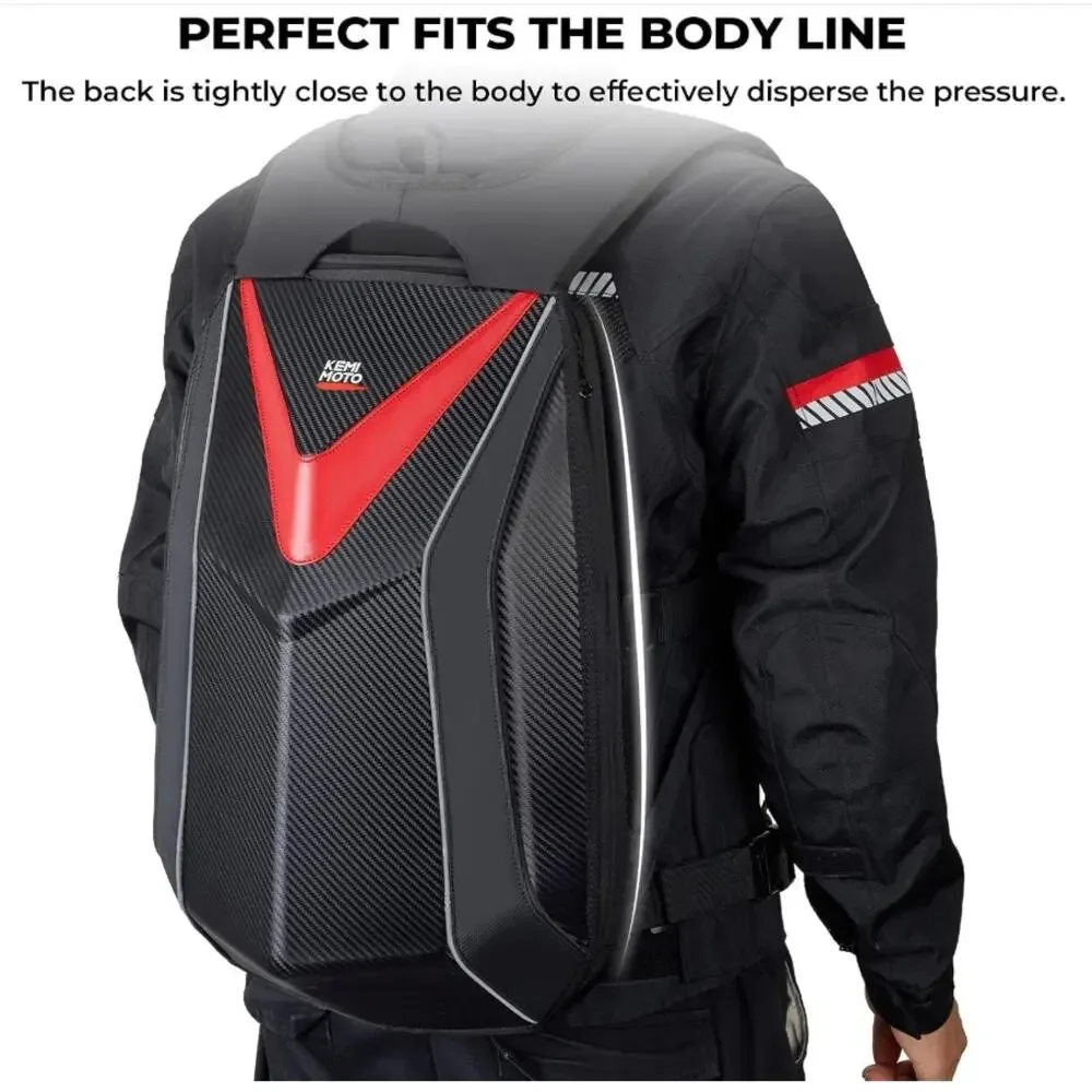 KEMIMOTO Motorcycle Backpack Waterproof Hard Shell Helmet Laptop Bag Black Red